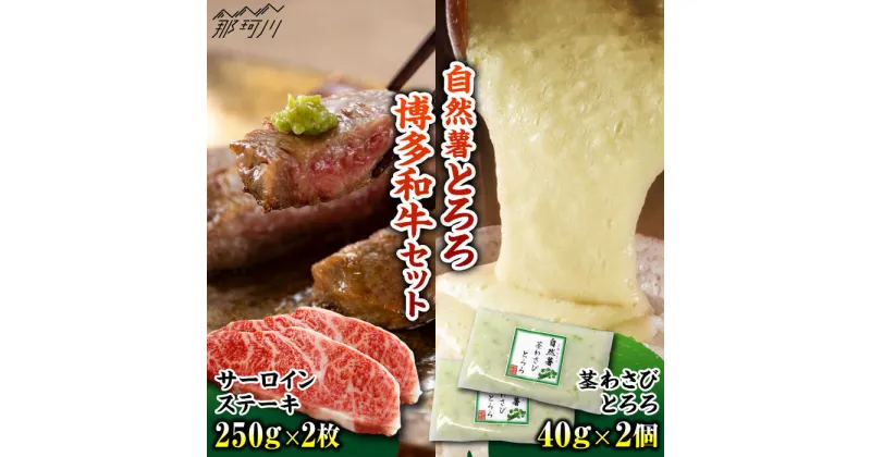 【ふるさと納税】博多和牛サーロインステーキ（250g×2枚）×茎わさびとろろ（40g×2）セット ＜MEATPLUS×自然薯王国＞那珂川市▽おすすめ 人気 牛肉 肉 贅沢 希少部位 希少肉 レア ご褒美 お祝い お返し 内祝 贈答品 ステーキ 高級 和牛 記念日[GBW131]23000 23000円