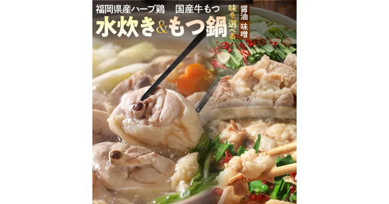 【ふるさと納税】【博多名物】福岡県産ハーブ鶏水炊き＆国産牛もつ鍋（醤油味 / みそ味） 味を選べる 食べ比べセット 各2人前 お取り寄せグルメ お取り寄せ 福岡 お土産 九州 福岡土産 取り寄せ グルメ 福岡県