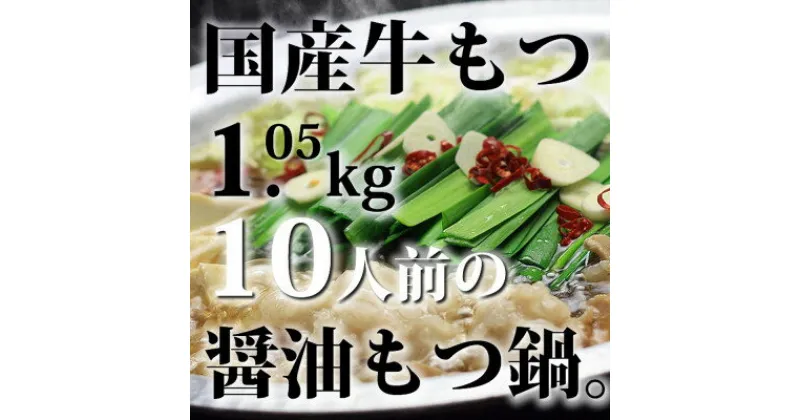 【ふるさと納税】国産牛もつ1kgオーバー!九州醤油もつ鍋10人前[牛もつ1.05kg/九州醤油スープ付](水巻町)【配送不可地域：離島】【1526457】