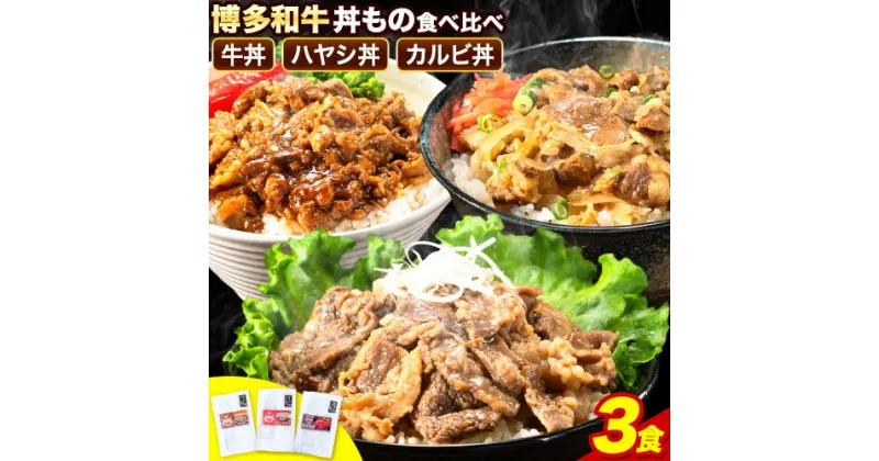 【ふるさと納税】博多和牛 牛丼 ハヤシ丼 カルビ丼 丼ものセット 各 200g x 1パック 600g 清柳食産《30日以内に出荷予定(土日祝除く)》肉 牛肉 和牛 丼 送料無料 鞍手郡 小竹町 お弁当 おかず 小分け パック 冷凍