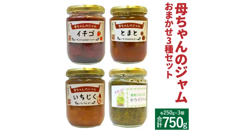 【ふるさと納税】母ちゃんのジャム 手作りジャム 250g 合計750g おまかせ3種 (各1個) セット いちご いちじく キウイ トマト ジャム 瓶 送料無料