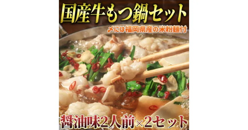 【ふるさと納税】国産牛 もつ鍋 醤油味2人前×2セット(計4人前)〆のマルゴめんは福岡県産の米粉麺(吉富町)【配送不可地域：離島】【1330365】